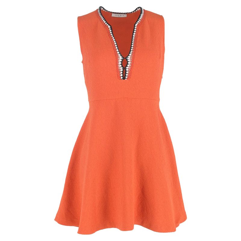 Sandro Plunge Neckline Mini Dress In Orange Polyester